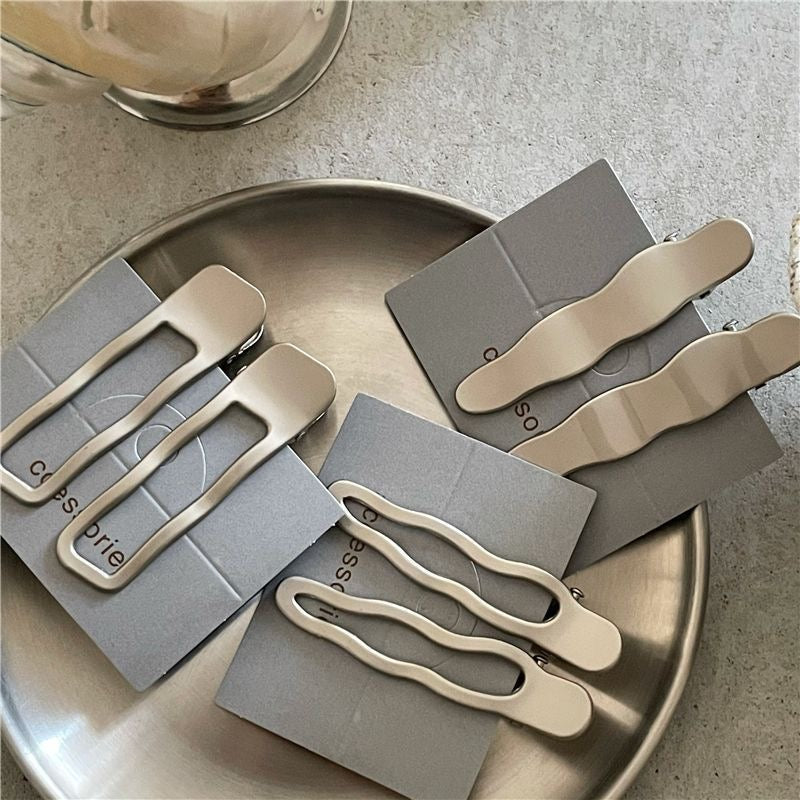 Metallic Silver Wave Hair Clips Pair Clips