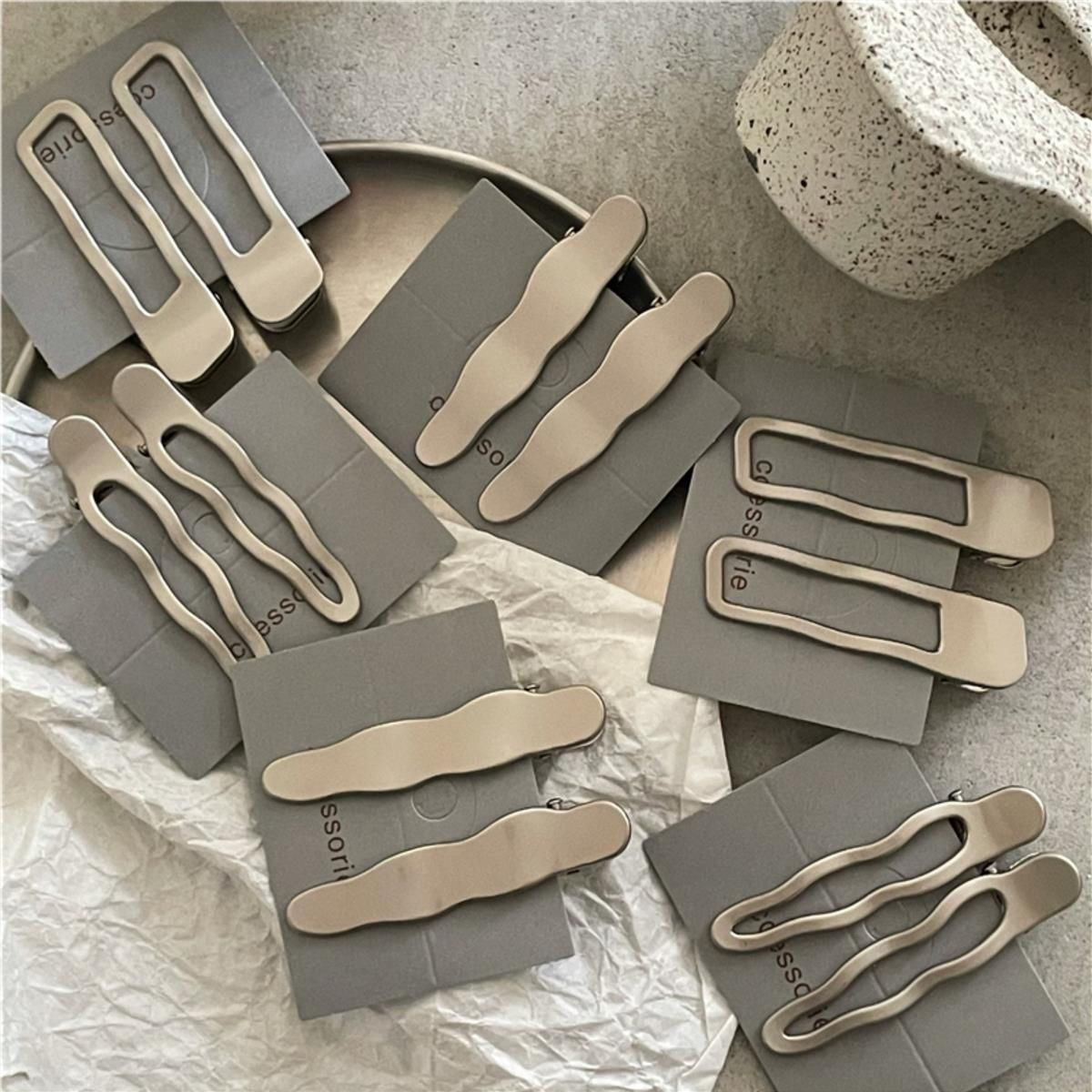 Metallic Silver Wave Hair Clips Pair Clips